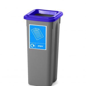 plastic recycling bin with blue lid